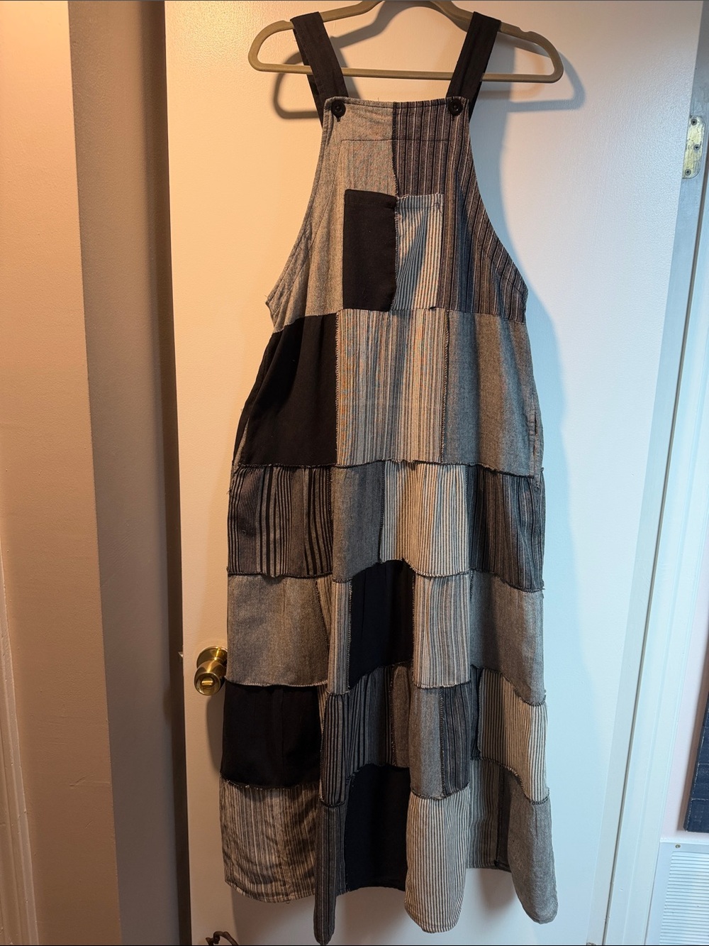 Boho Patchwork Maxi Dress in Black and Gray